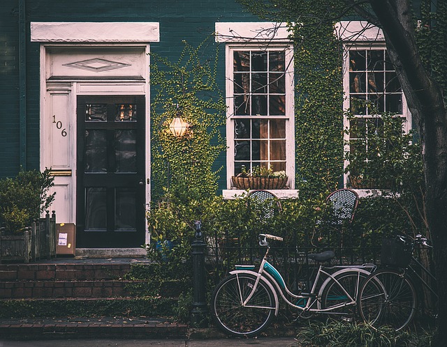 vintage, house, bicycle